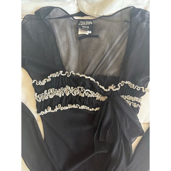 Vintage Jean Paul Gaultier Maille Femme x Fuzzi Sheer Ruffle Top – Black/Grey - Picture 1 of 7